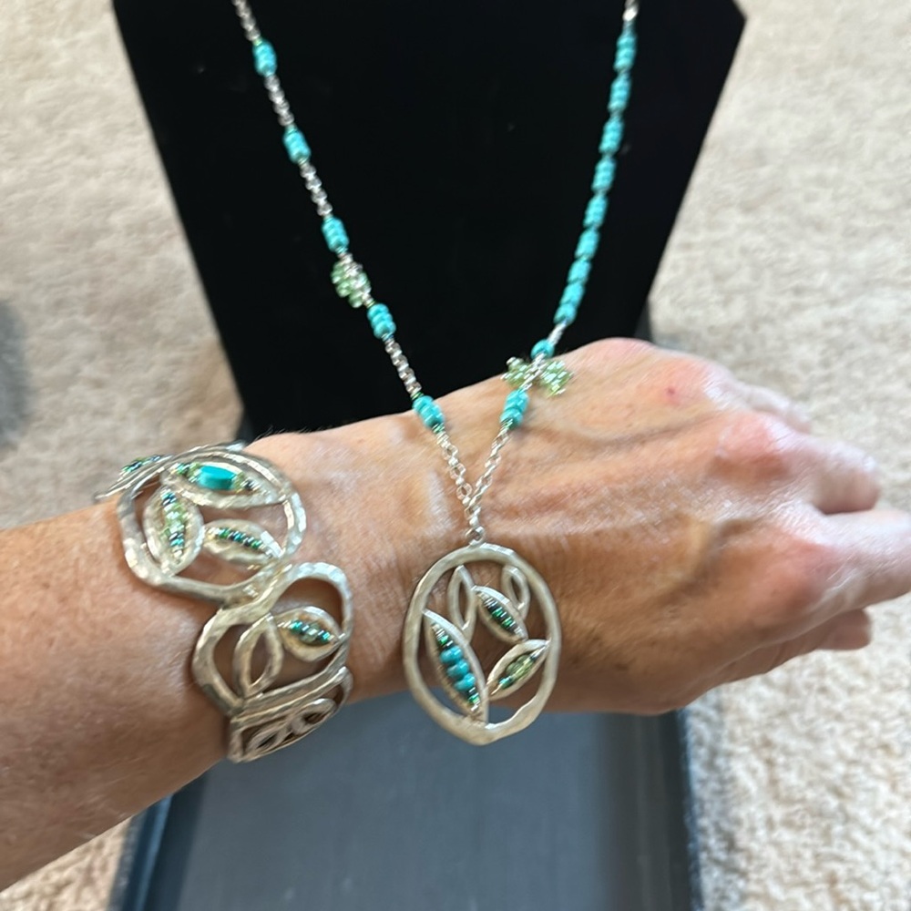 Matching turquoise wrist band and necklace